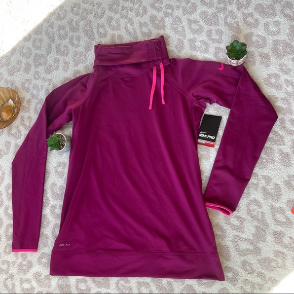 NWT NIKE PRO Dri-Fit Hyperwarm Series Side-Tie Pullover in Fuschia - Picture 3 of 8